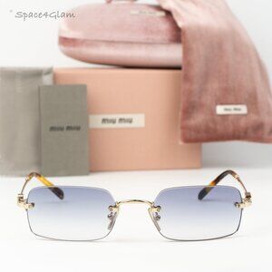 Miu Miu Men Sunglasses Gold Gradient Blue Rectangle MUB50S ZVN80O NEW AUTHENTIC